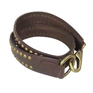 Banana Republic Studded Leather Belt Womens L Brown Brass Grommet Edgy Hook
